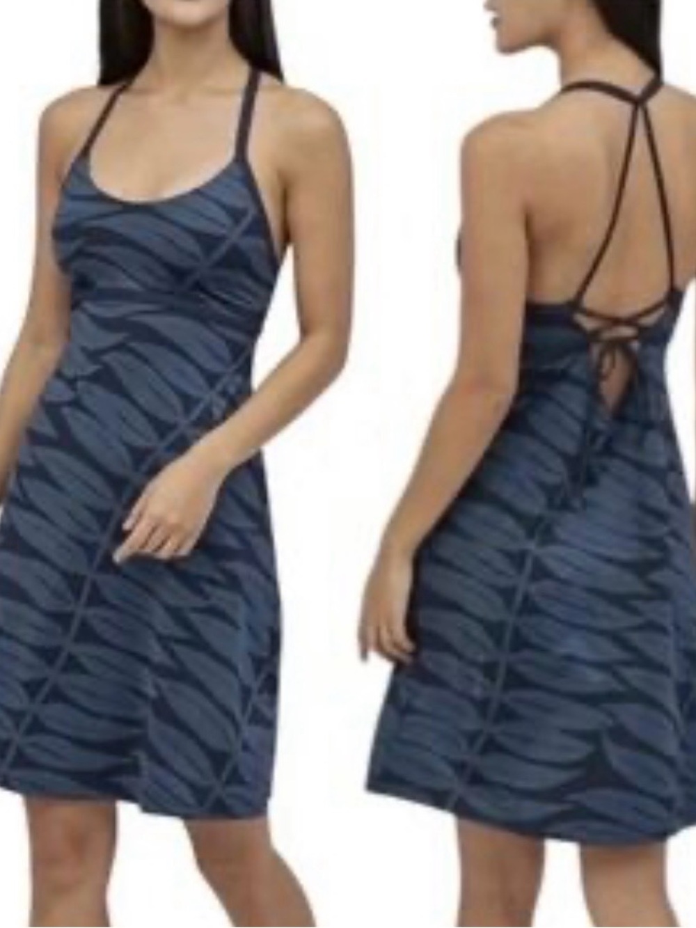 Patagonia Navy Leaf-Print Lace-Up Backless Strappy athletic sporty halter Dress